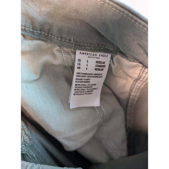 American Eagle Olive Green Cargo Pants Mid-Rise Baggy Wide Leg Stretch Casual 4 - Picture 9 of 11